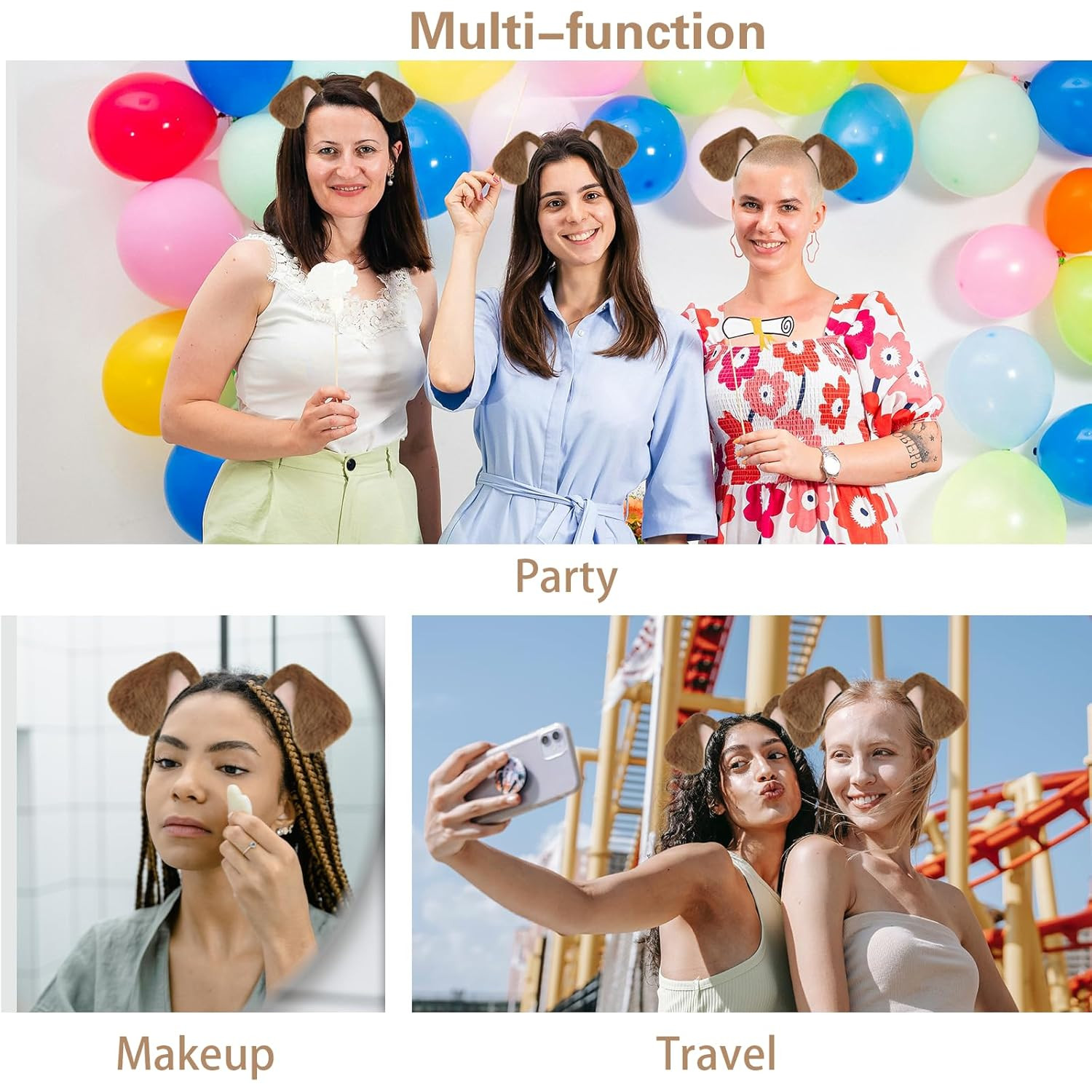 Dog Ears Golden Movable, Realistic Animals Ears Headband Brown, Fluffy Cat Bu...