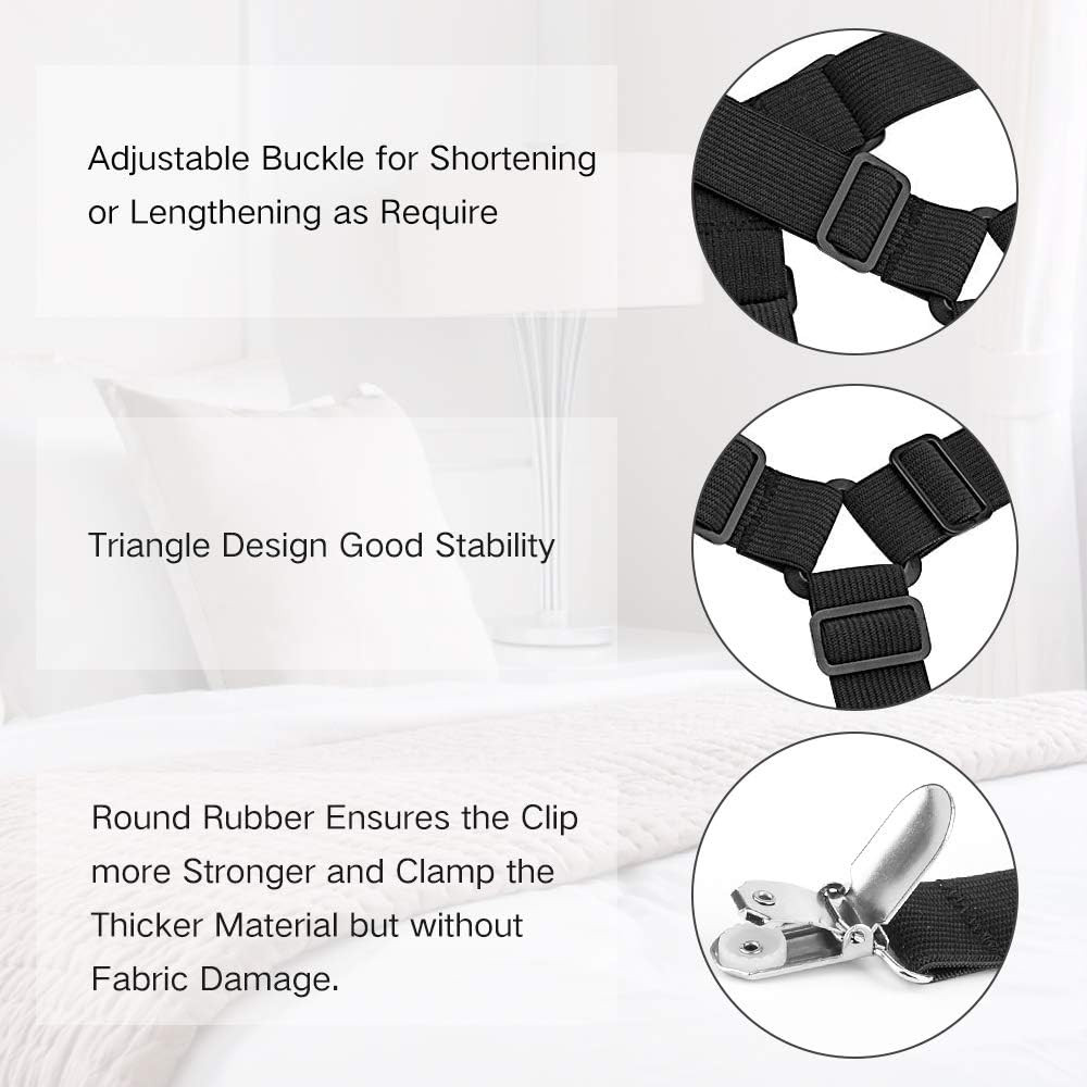 Bed Sheet Fasteners, Adjustable Triangle Elastic Suspenders Gripper Holder Strap