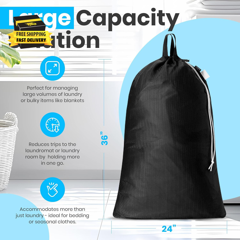 Extra Large Mesh Laundry Bag with Handles & Shoulder Strap – Heavy Duty, Machine
