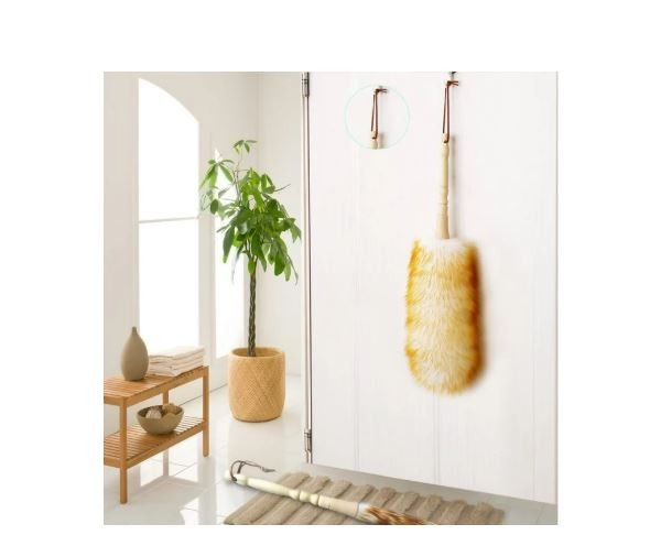 Lambswool Duster with Solid Wooden Handle, Leather Hang Strap,18.9 inch Long
