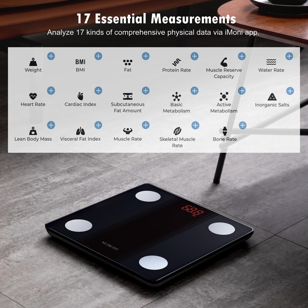 Smart Bluetooth Bathroom Scale Body Fat BMI Analyzer 330lb App Sync