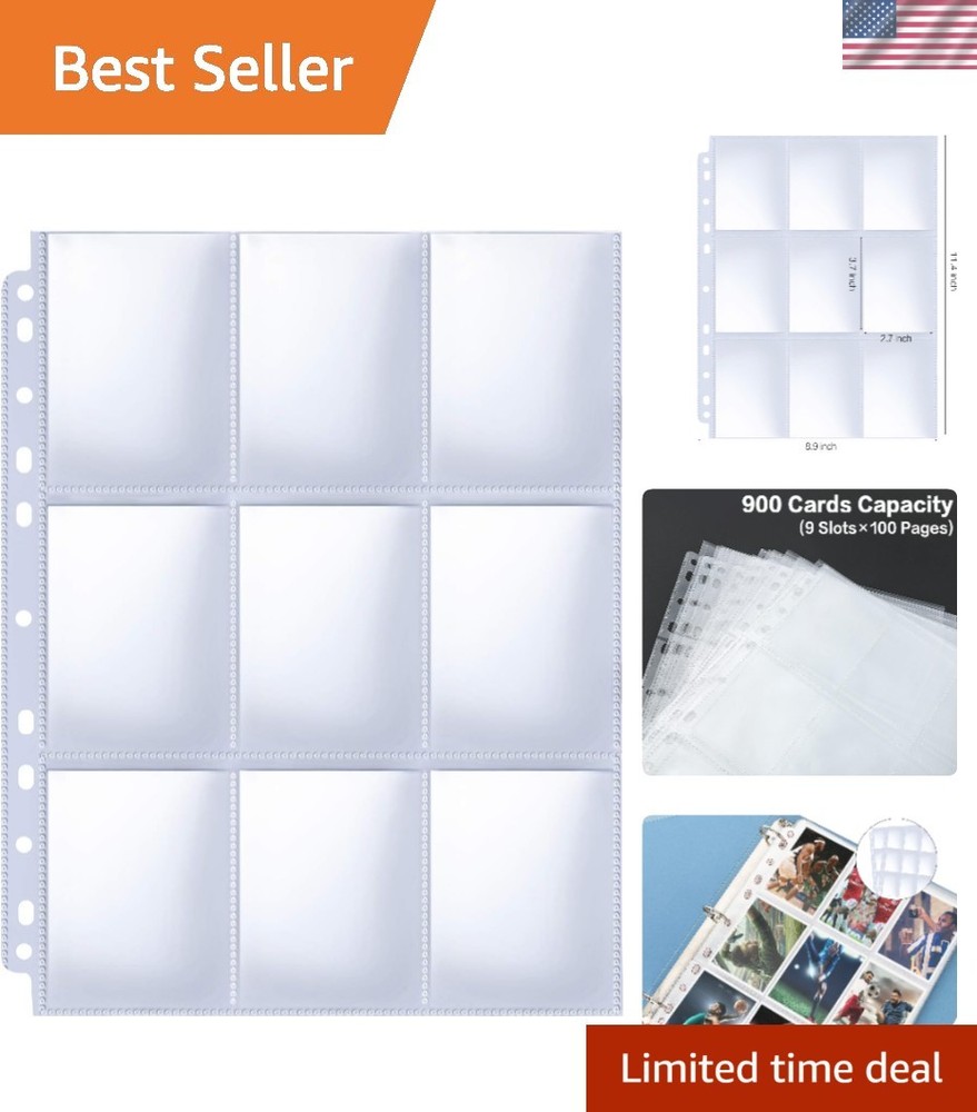 Top-Loading 9 Pocket Card Sleeve Pages - 100 Pack for Easy Access & Storage