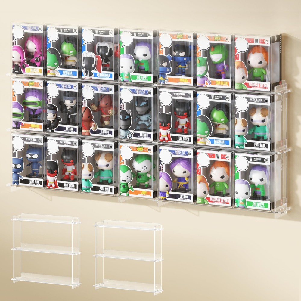 2x Acrylic Floating Shelves for 21 Funko Pops - Easy Install, Stackable Display