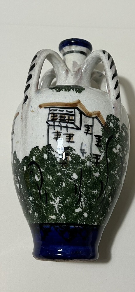 Ceramic Vase, Hand Painted- UNIQUE FOUR HANDLE DESIGN- Signed