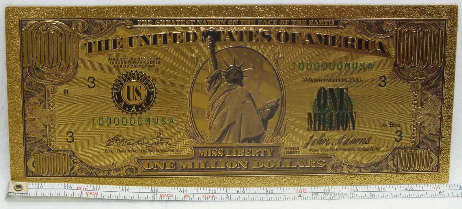 Lady Liberty $1000000 Million Dollar Novelty 24K Gold Plated Note Currency GFN41