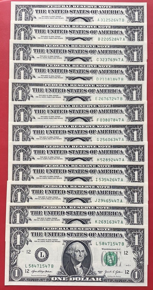 2021 $1 DOLLAR BILL ( 12 District full set )  + Match Last 2 Digits UNCIRCULATED