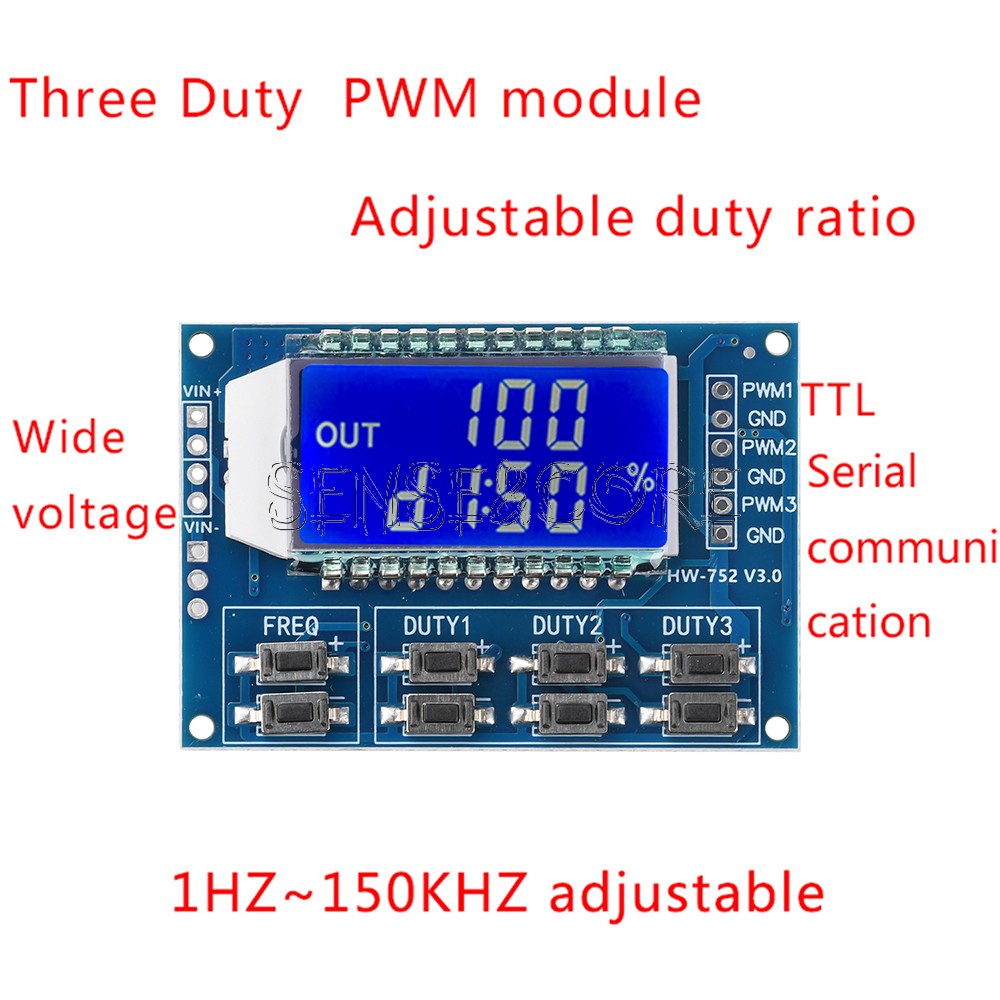 Signal Generator 3-Channel PWM Pulse Wave Frequency Duty Cycle Adjustable Module