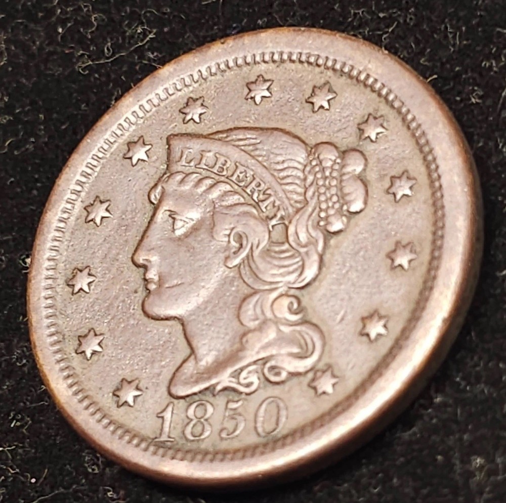 1850 Braided hair Large Cent / Extra Fine