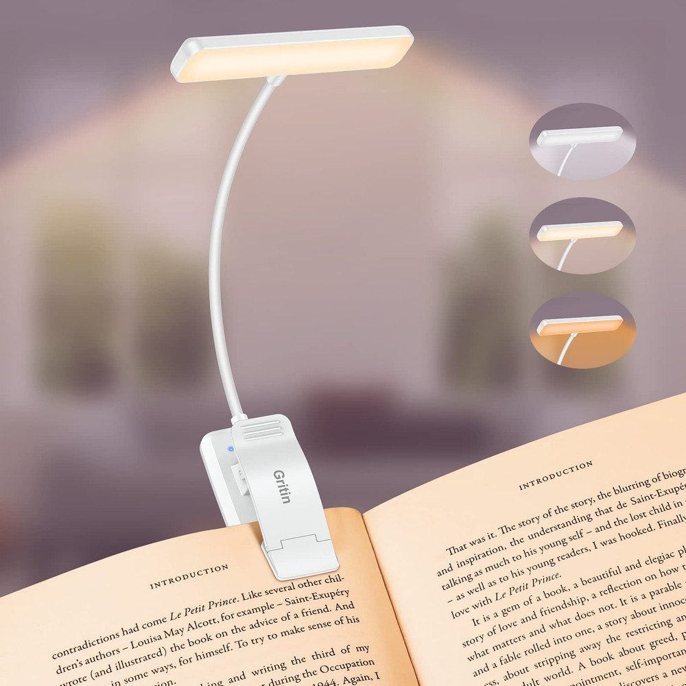19 LED Rechargeable Book Light Memory Function 3 Color Stepless Dimming White