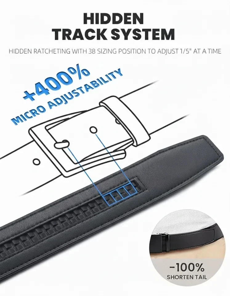 Men Automatic Ratchet Leather Belt Adjustable Buckle