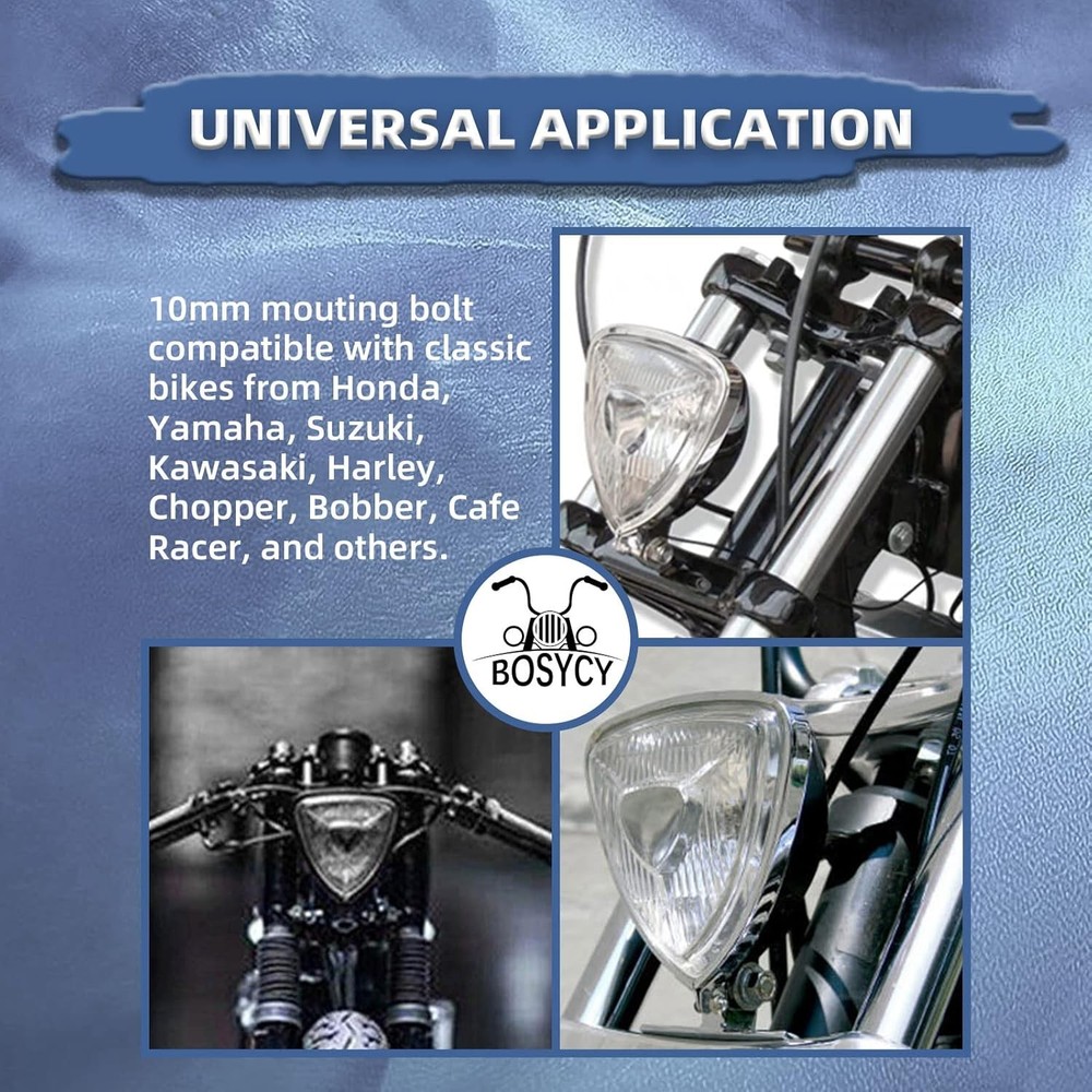 Vintage Motorcycle Chrome Headlight Triangle Front Spotlight Universal Fit