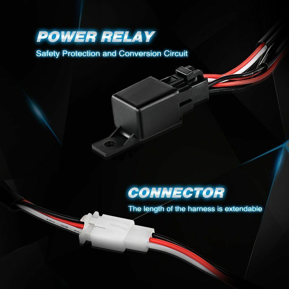 2-Lead Wiring Harness Kit ON-OFF Rocker Switch 12V Relay LED Work Light Pods Bar