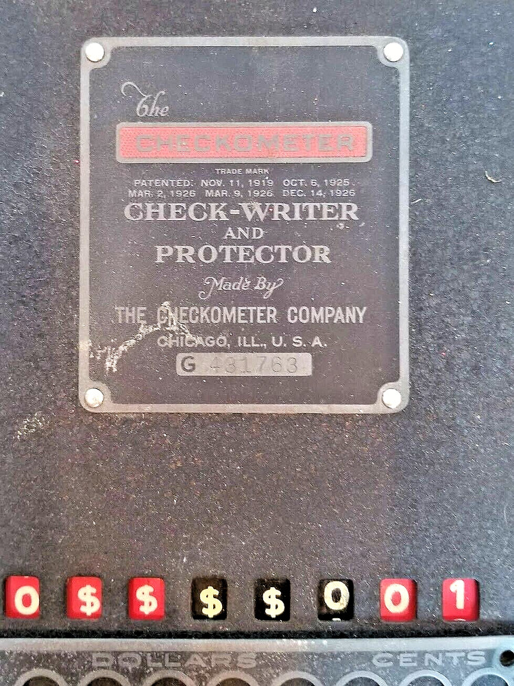 Antique Vintage 1920s Pre Paymaster Check Writer & Protector CHECK-O-METER