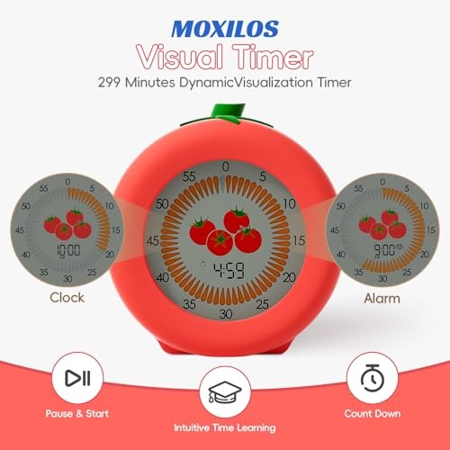 Digital Visual Timer for Kids with Protective Case Theme 299 Minute Tomato