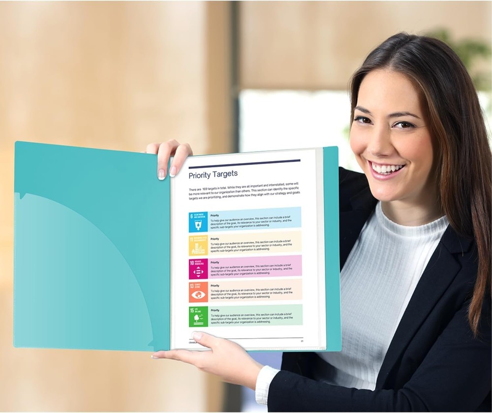 Customizable Aqua Document Binder with 24-Pockets for Professional Presentations