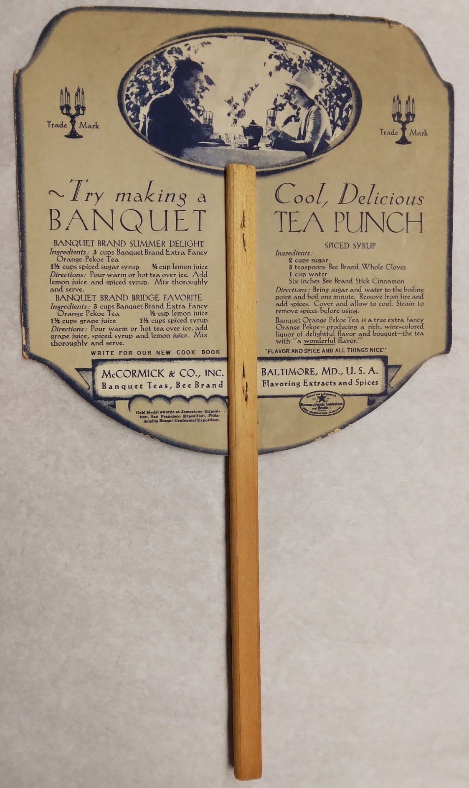 McCormick Orange Pekoe Tea c1920 hand held advertising fan