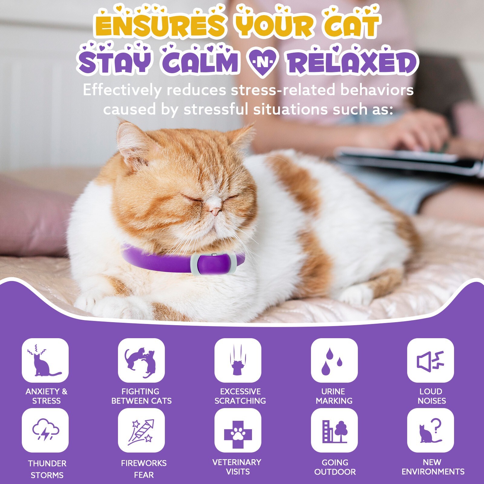 120Day Calming Collar for Cats Natural Calming Pheromones Embedded anxiety relax