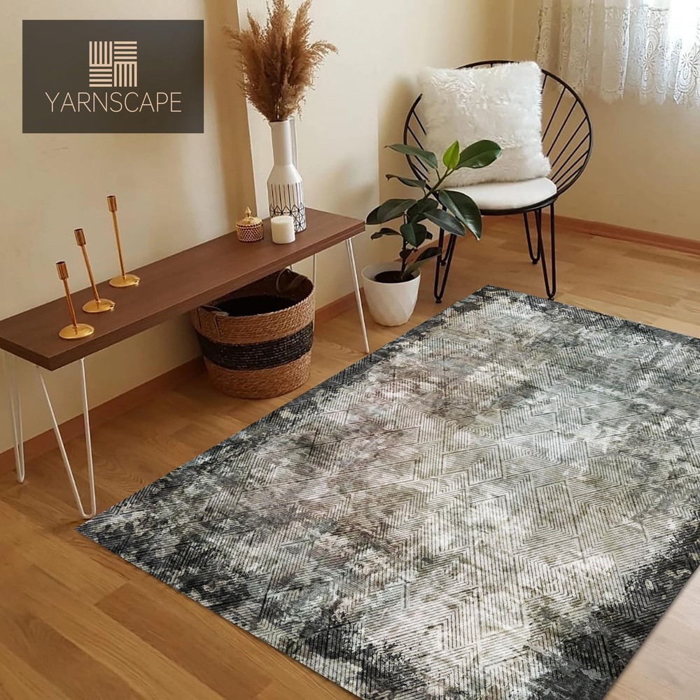 YARNSCAPE 4' x 6' Washable Area Rug - x (Rectangular), Texture-blackish