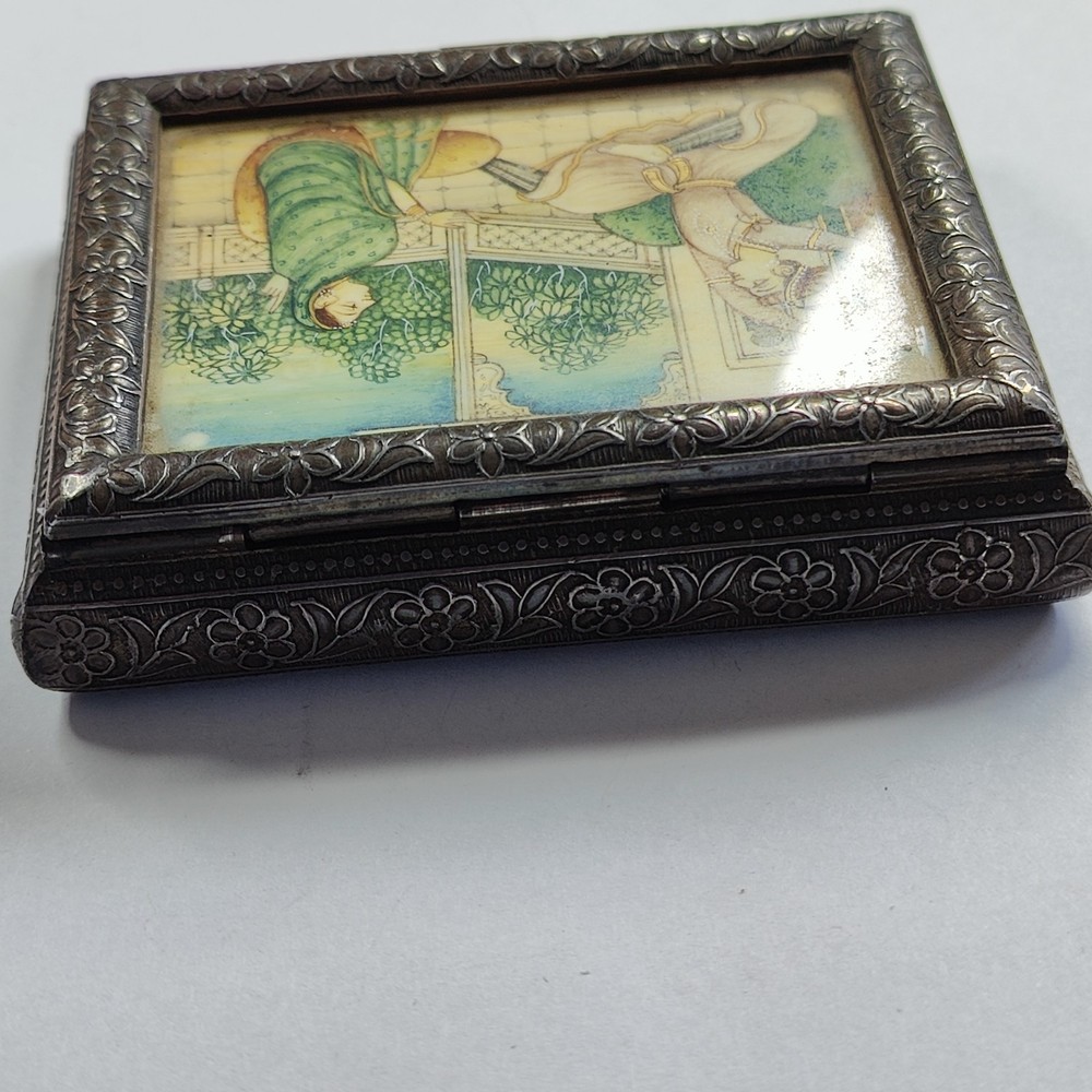 Antique Silver Persian Painted Box