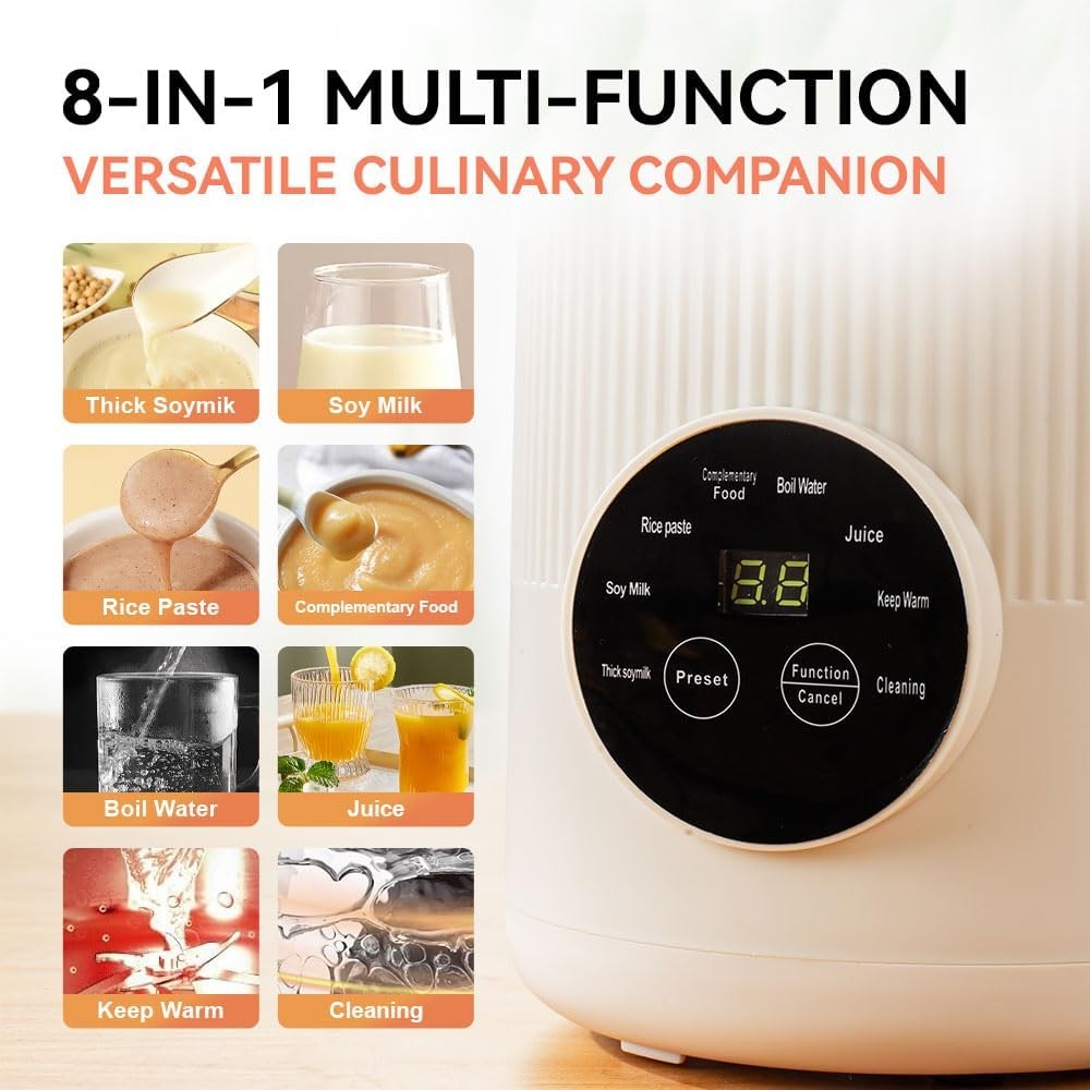 8-in-1 Soy Milk Maker Machine Automatic Nut Milk Maker Machine Milk Blender 35oz