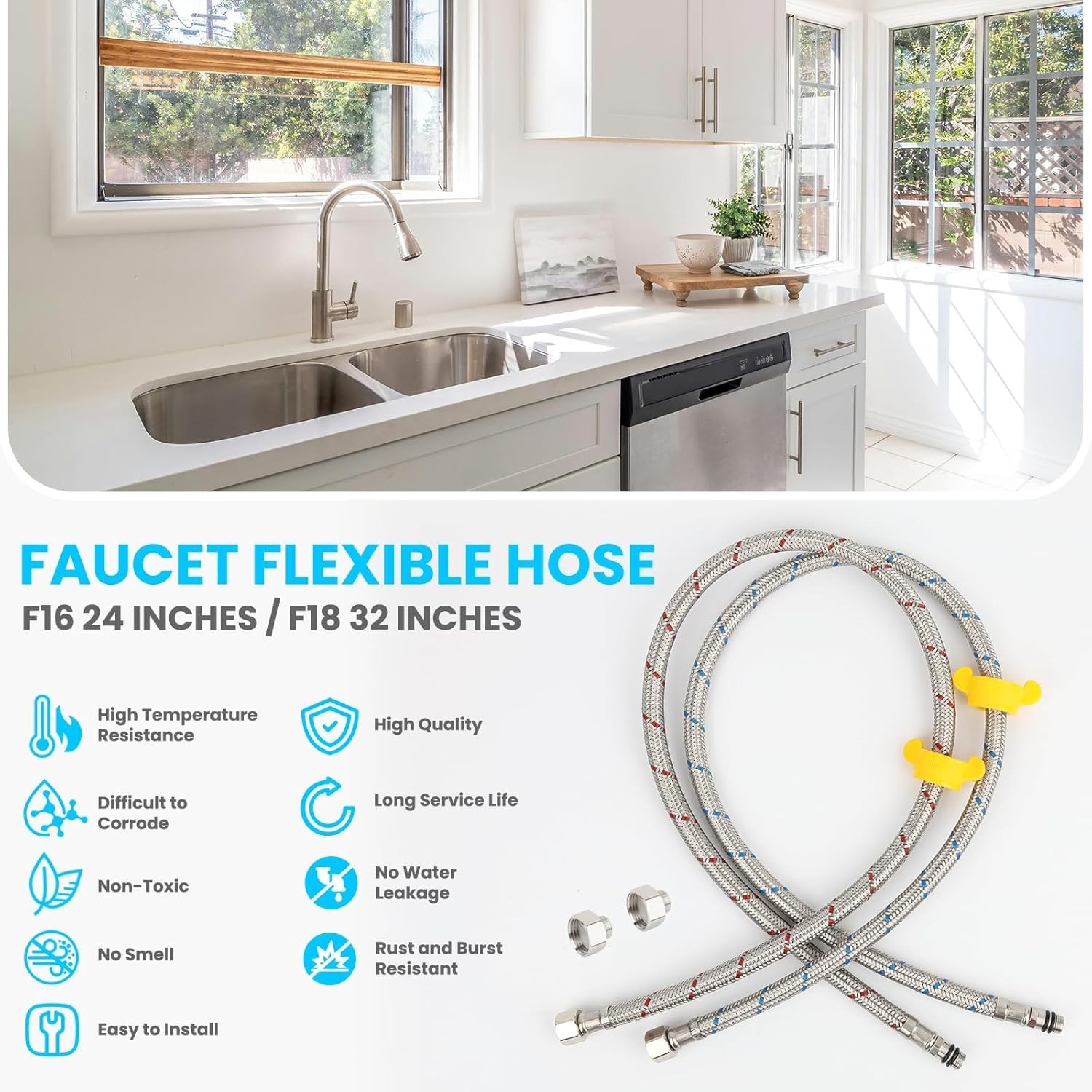 32-Inch Faucet Supply Hose 3/8-Inch Female x M10 Male 2Pcs