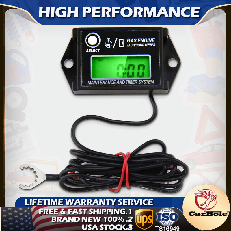 Waterproof Tachometer Tiny Tach/Hour Meter for 2 Stroke & 4 Stroke Small Engine