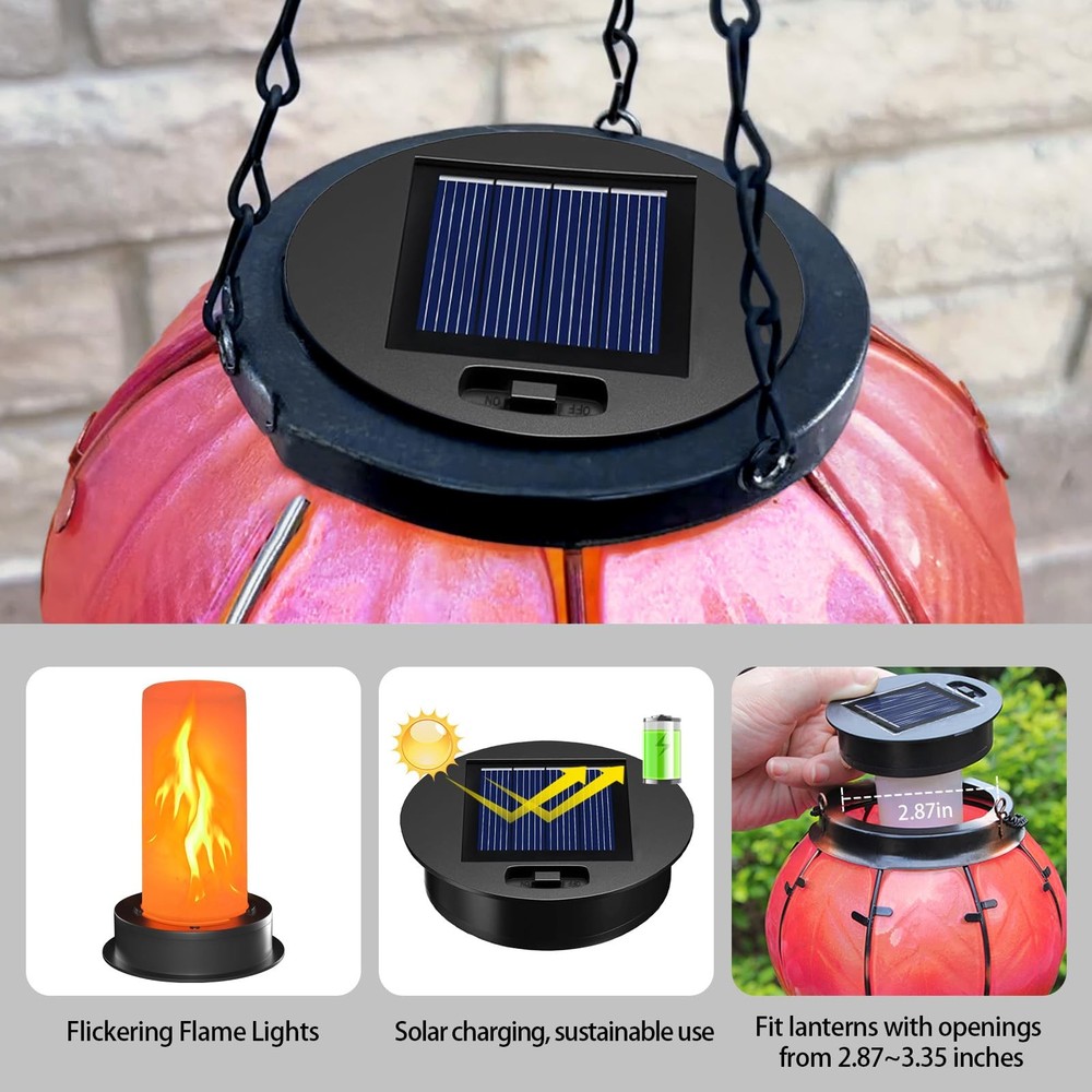 2 Pack Solar Light Replacement Top with Flickering Flame, 2 pack, Black