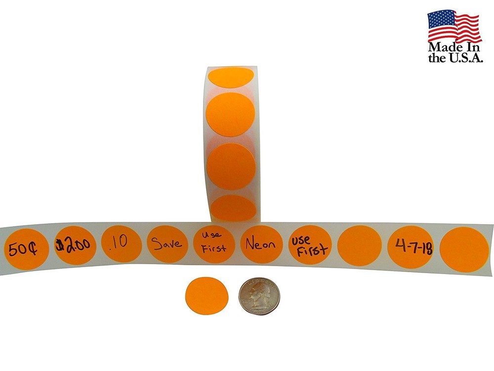 Coding Labels, Bright Fluorescent Neon Color 1 Inch Round Circle