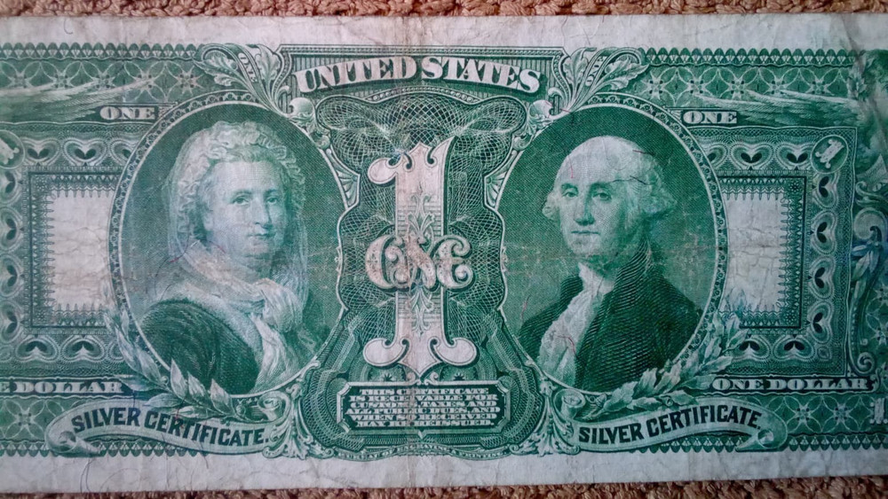 1896 $1 ONE DOLLAR LARGE-SIZE SILVER CERTIFICATE EDUCATIONAL NOTE, VF+, RED SEAL