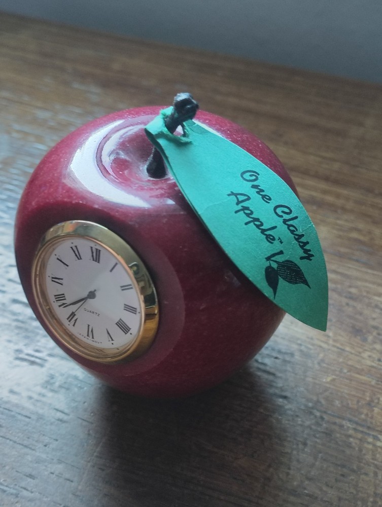 Polished Stone Apple Clock Imported Marble Paperweight