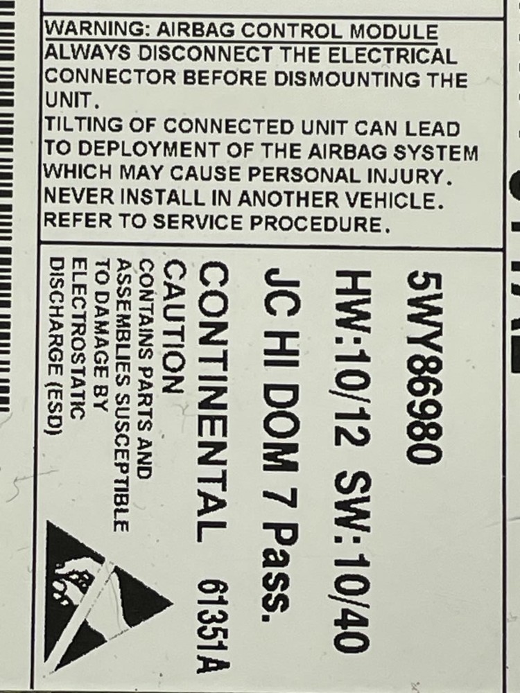 2012 DODGE JOURNEY BAG CONTROL MODULE OEM+