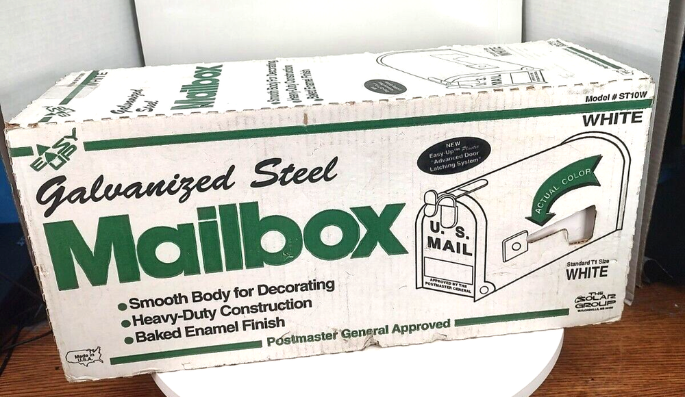 Galvanized Steel Mailbox White Standard Model #ST10W Postmaster Approved NIB