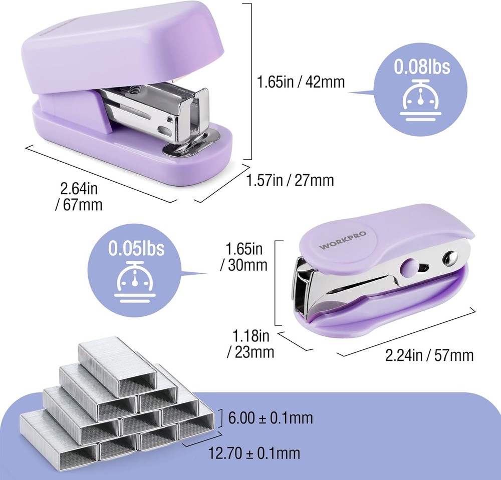 WORKPRO 3PC Stapler Set 2PC Mini Stapler 1PC Staple Remover 2000 Standard Staple