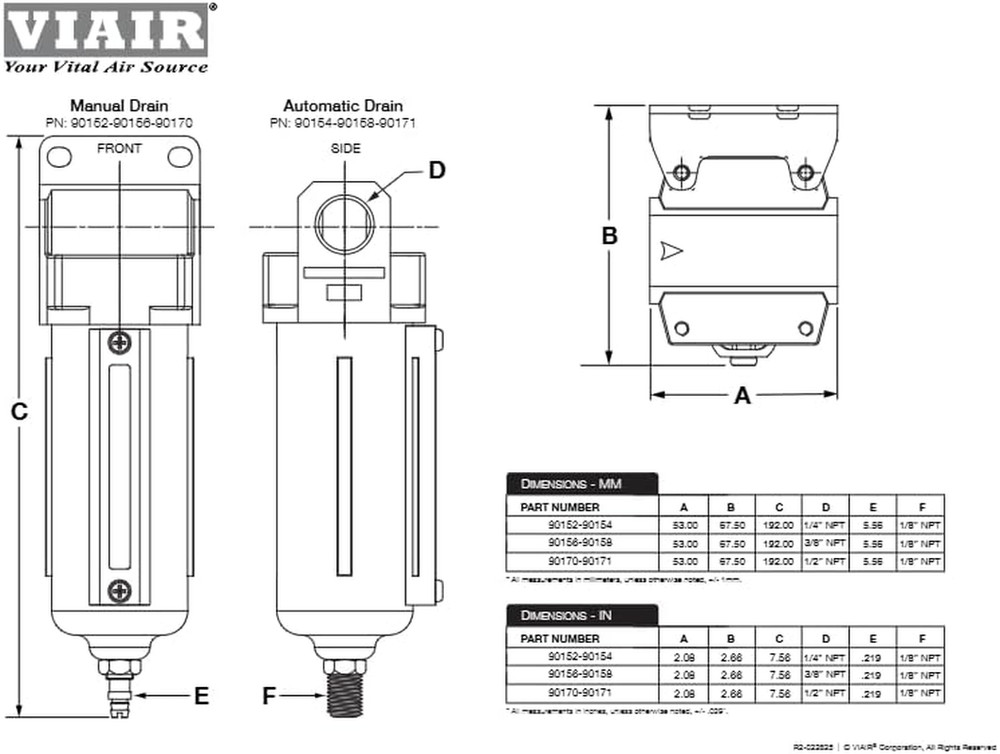 VIAIR 1/4" Water Separator, Automatic Drain