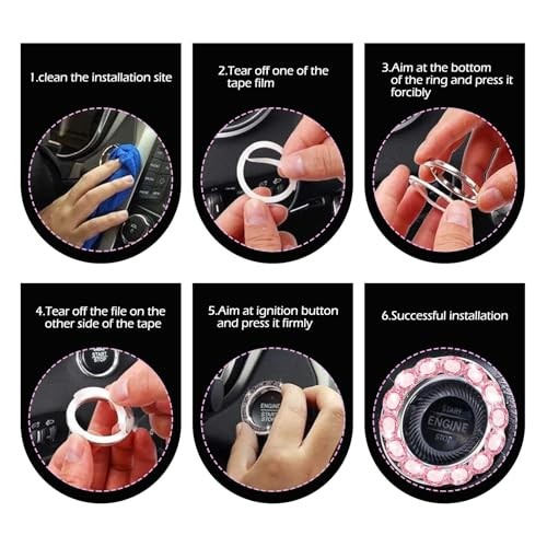 Car Bling Push Start Button Cover, Crystal Rhinestone Engine Start Stop Ring