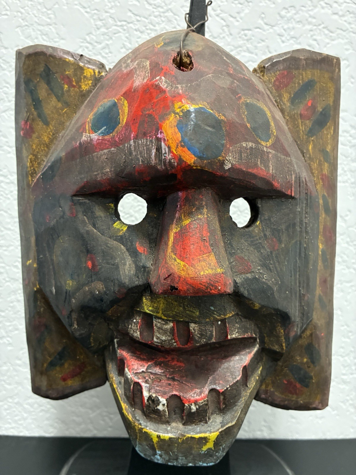 Vintage Guatemalan Dance Mask Hand Carved Wood Moro Folk Art Conquest Danced Age