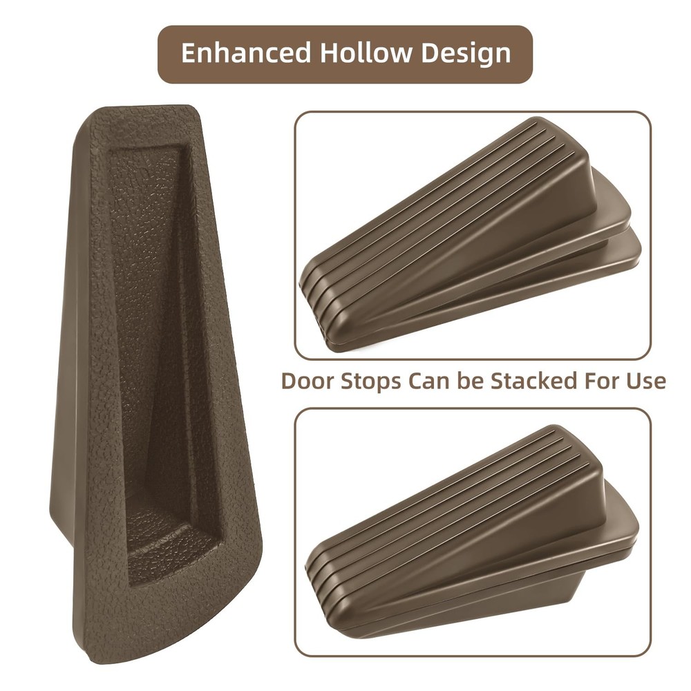 Door Stoppers 2 Pack Brown Rubber Wedge Heavy Duty Floor Stackable Holder