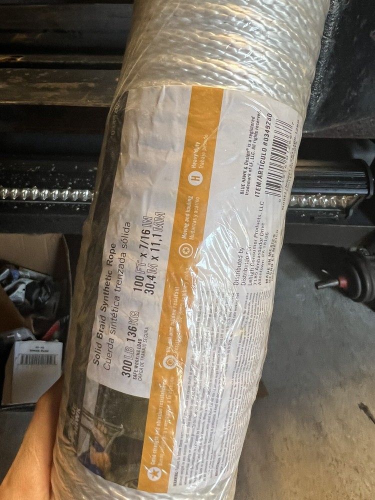 BLUE HAWK 7/16" X 100' SOLID BRAID SYNTHETIC ROPE 0349280 300lb work load