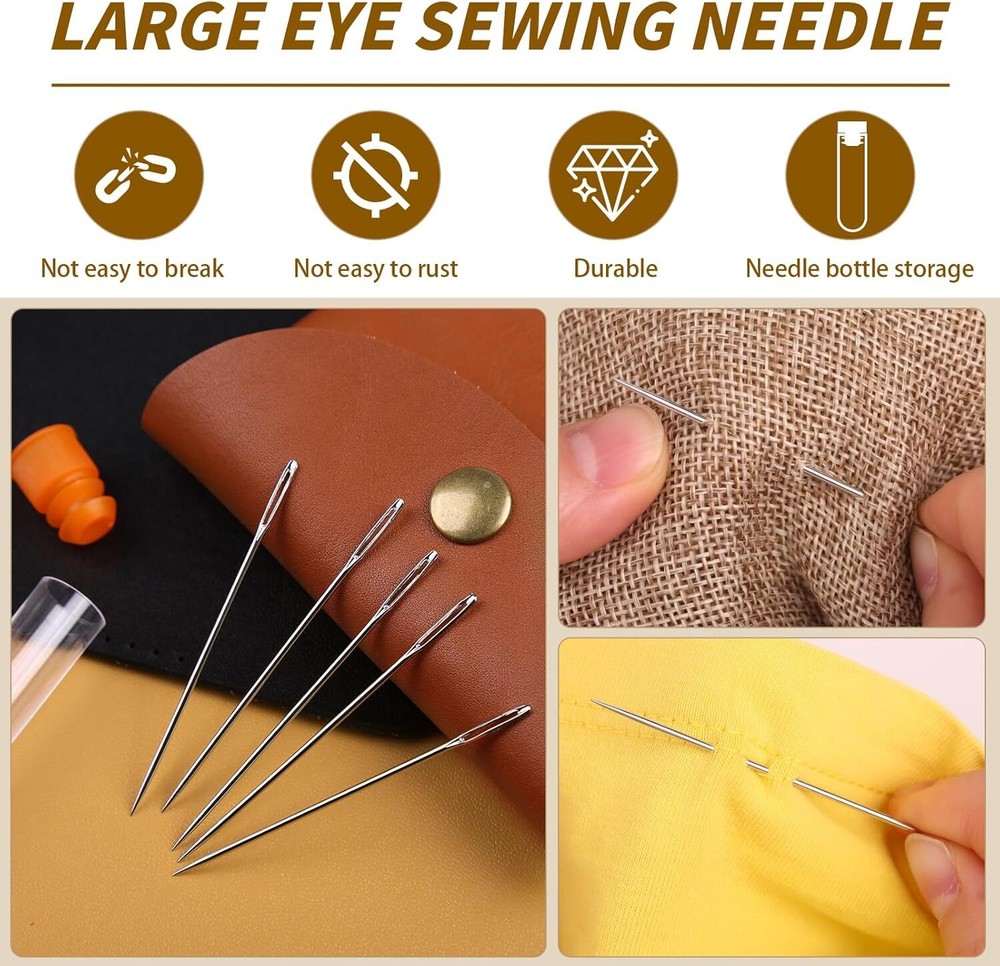 Large Eye Sewing Needles, 2.05 inch Sewing Sharp Needles for Hand Sew, Leather