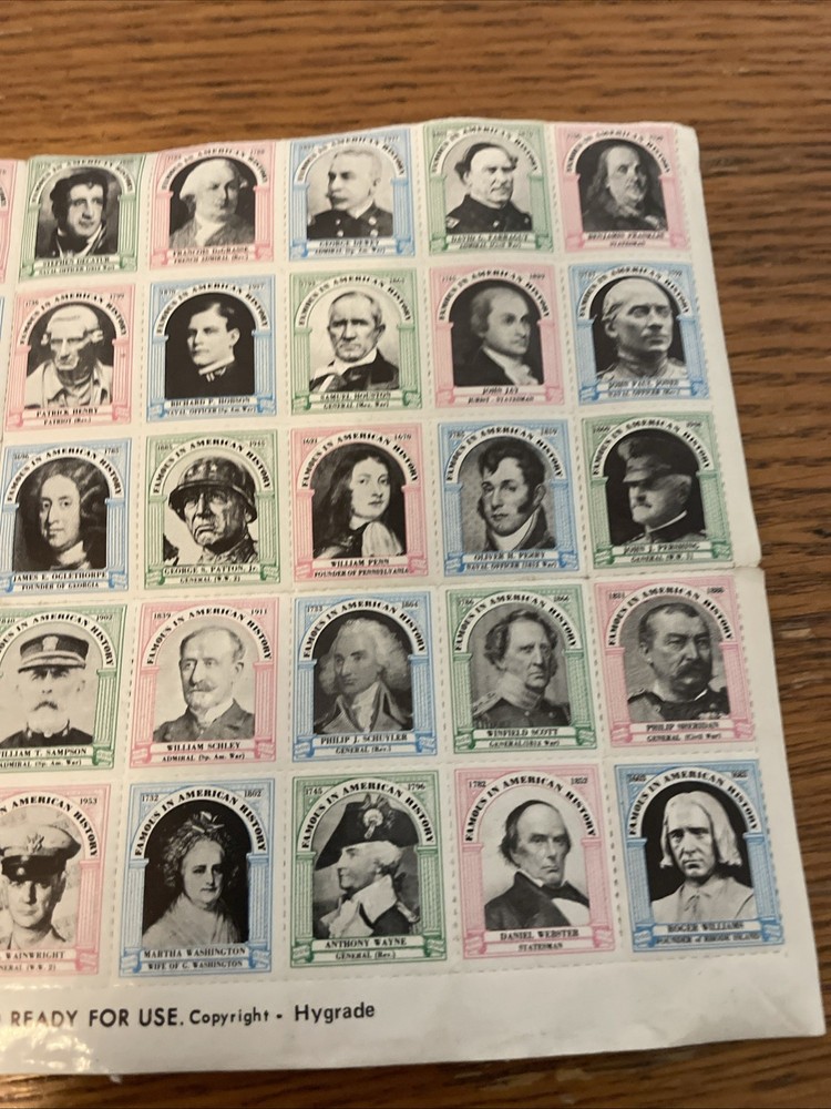 1981 Hygrade USA Stamp Sheet Famous Americans in History