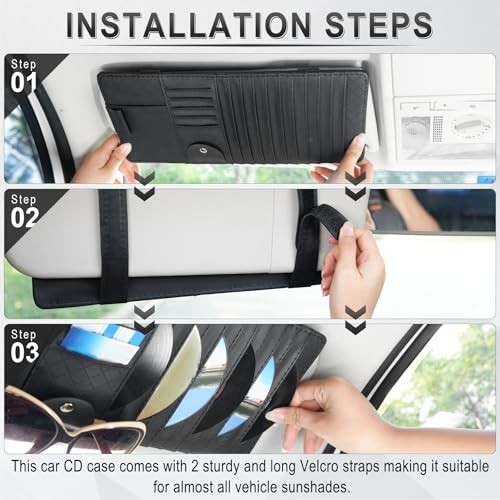 Sun Visor CD Case Holder for Car - Multi-Function Visor Organizer with Black