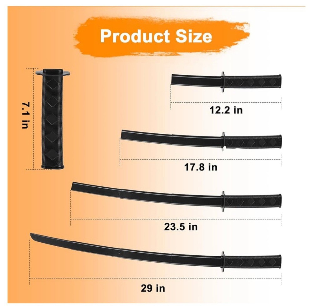 2Pcs 3DPrinted Gravity Retractable Samurai Sword Model Large, Black