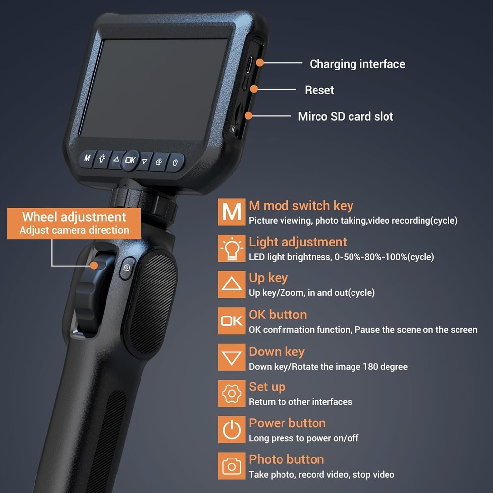 Two-Way Articulating Borescope Camera with Light Endoscope Inspection Camera