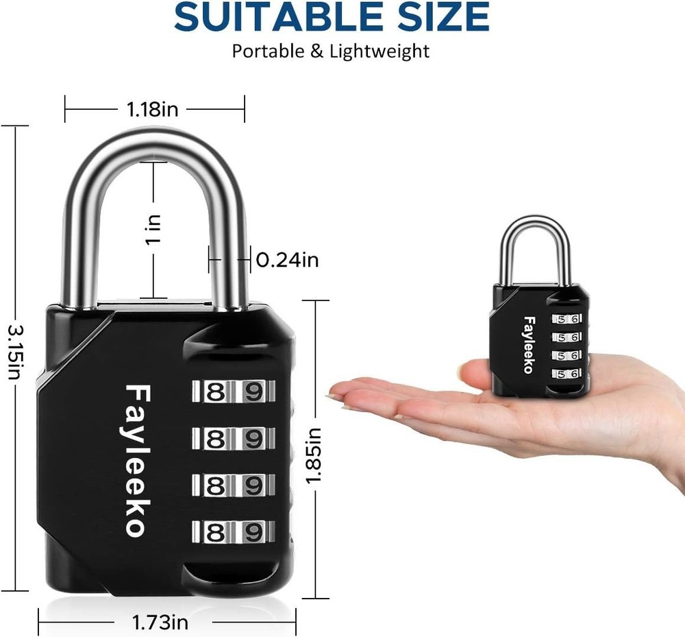 Resettable Combination Padlock, 4 Digit - 2 Pack for Gym Lockers & More