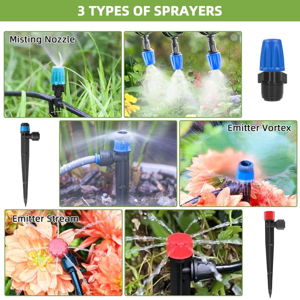 250FT Drip Irrigation System Kit, Automatic Garden Watering System with 1/2" ...