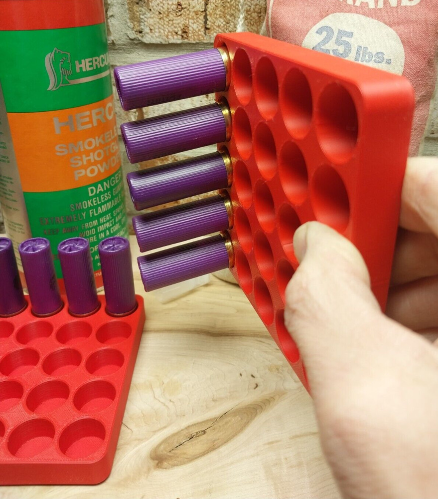16 Gauge Shot Shell Reloading Tray/Block 25 Shells - 2 Pack - Bright Red