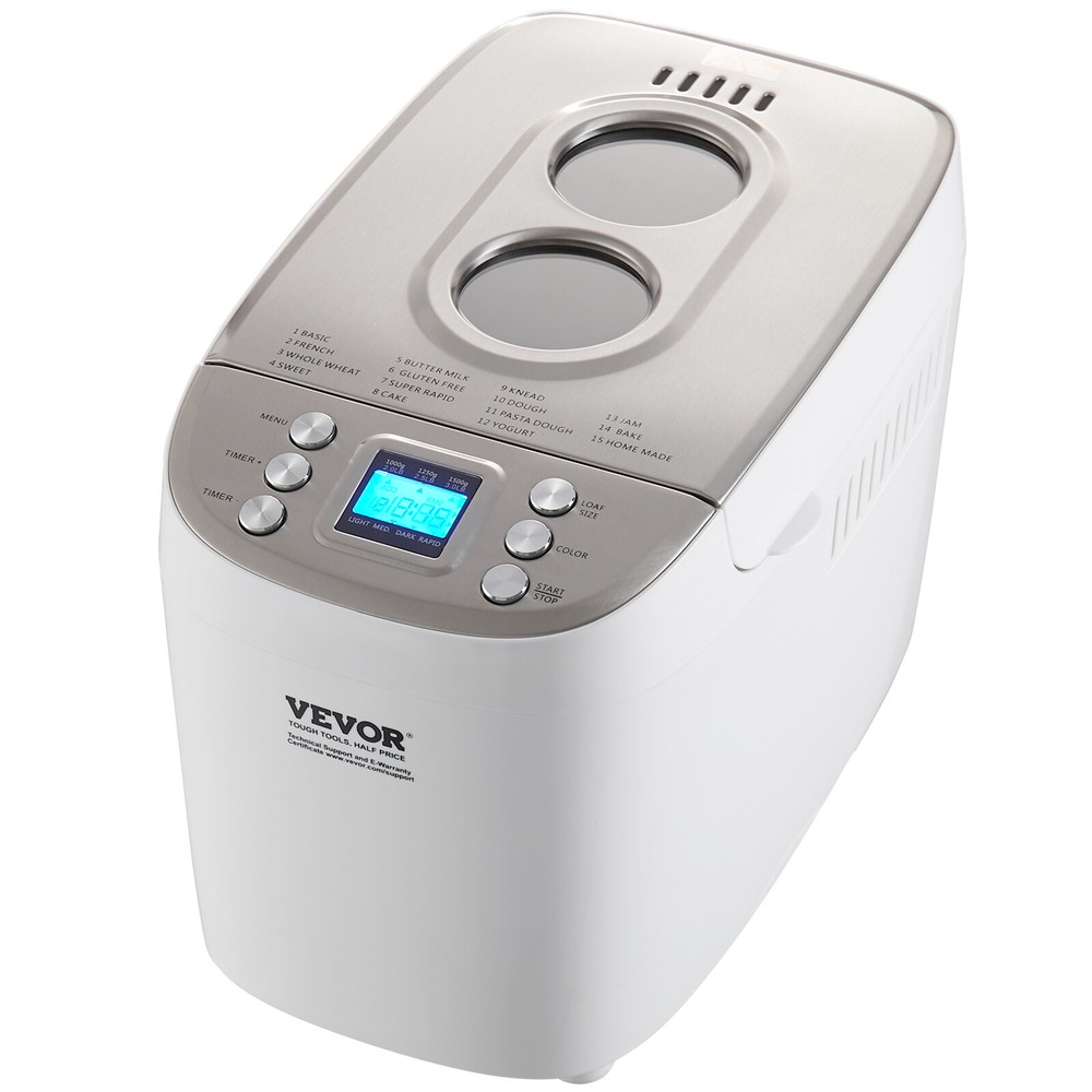 VEVOR 3LB 15-in-1 Bread Maker Automatic Compact Dough Machine Nonstick White