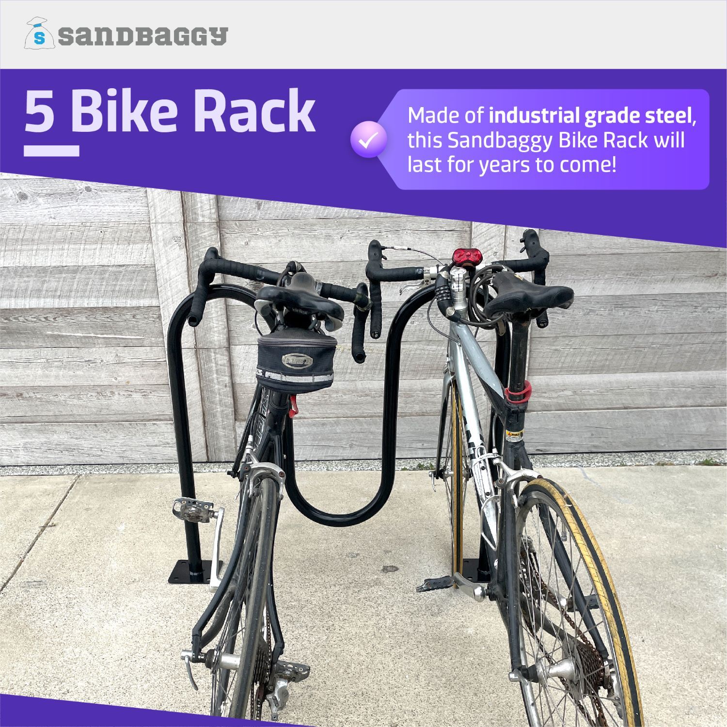 Sandbaggy Commercial Dual Loop Wave Bike Racks - In Ground - 5 Bike Capacity