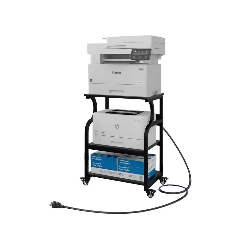 3 Tier 24X20 Inch Printer Stand Table with Adjustable Storage Shelf Power Outlet