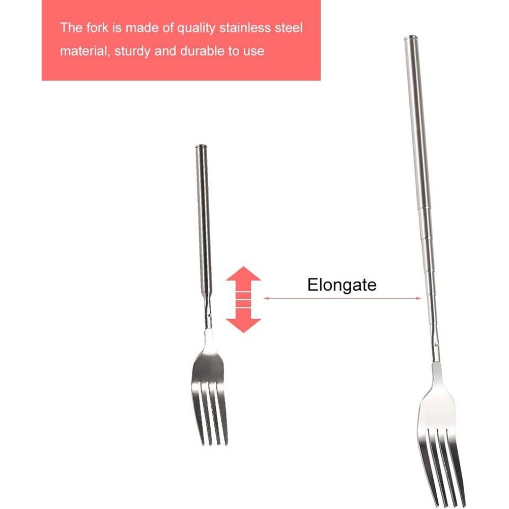Extendable Fork Stainless Steel Long Handle Telescopic Fork For BBQ Dinner